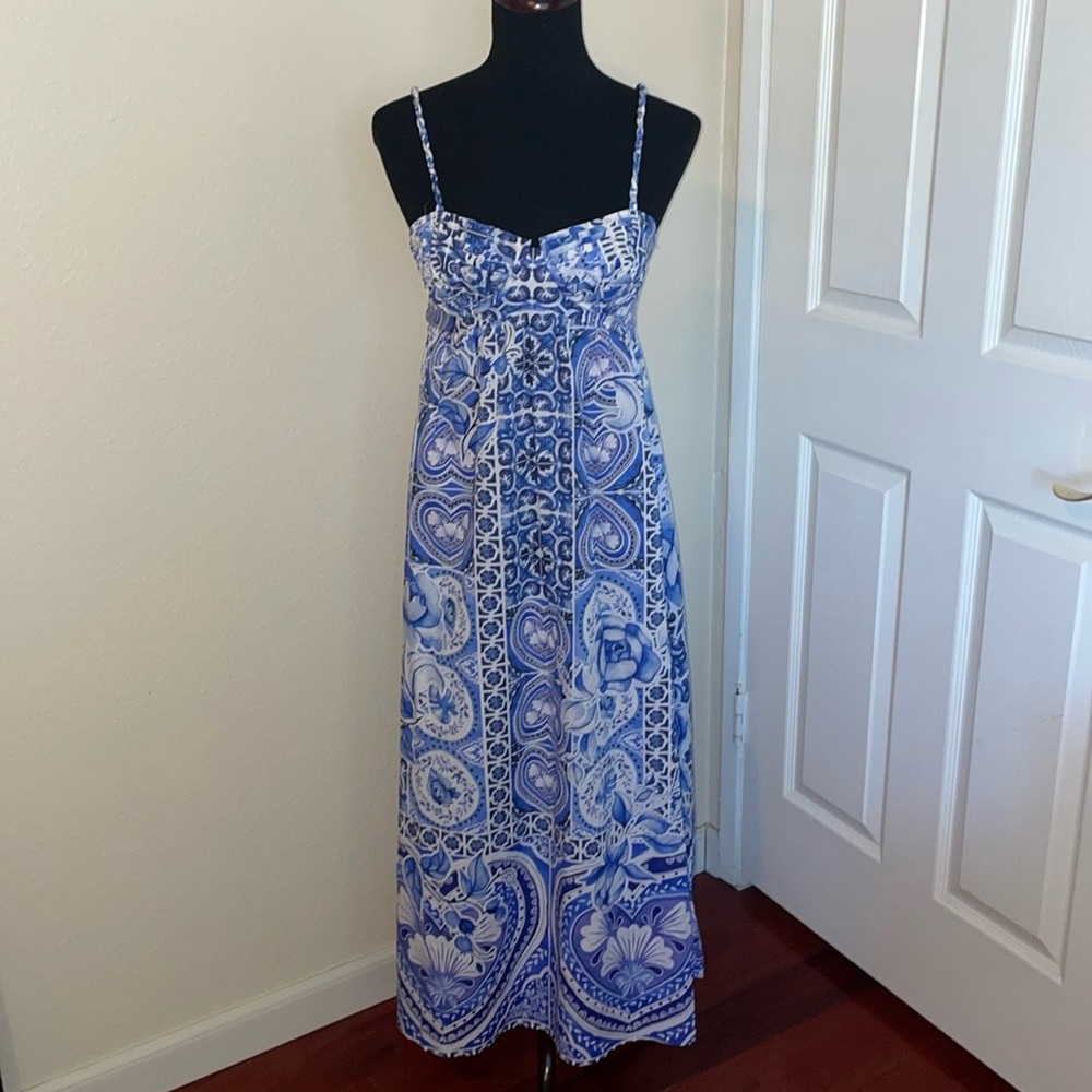 New Caroline Constas New York Grecian Paisley Floral Print Cotton Maxi Dress - Picture 1 of 16